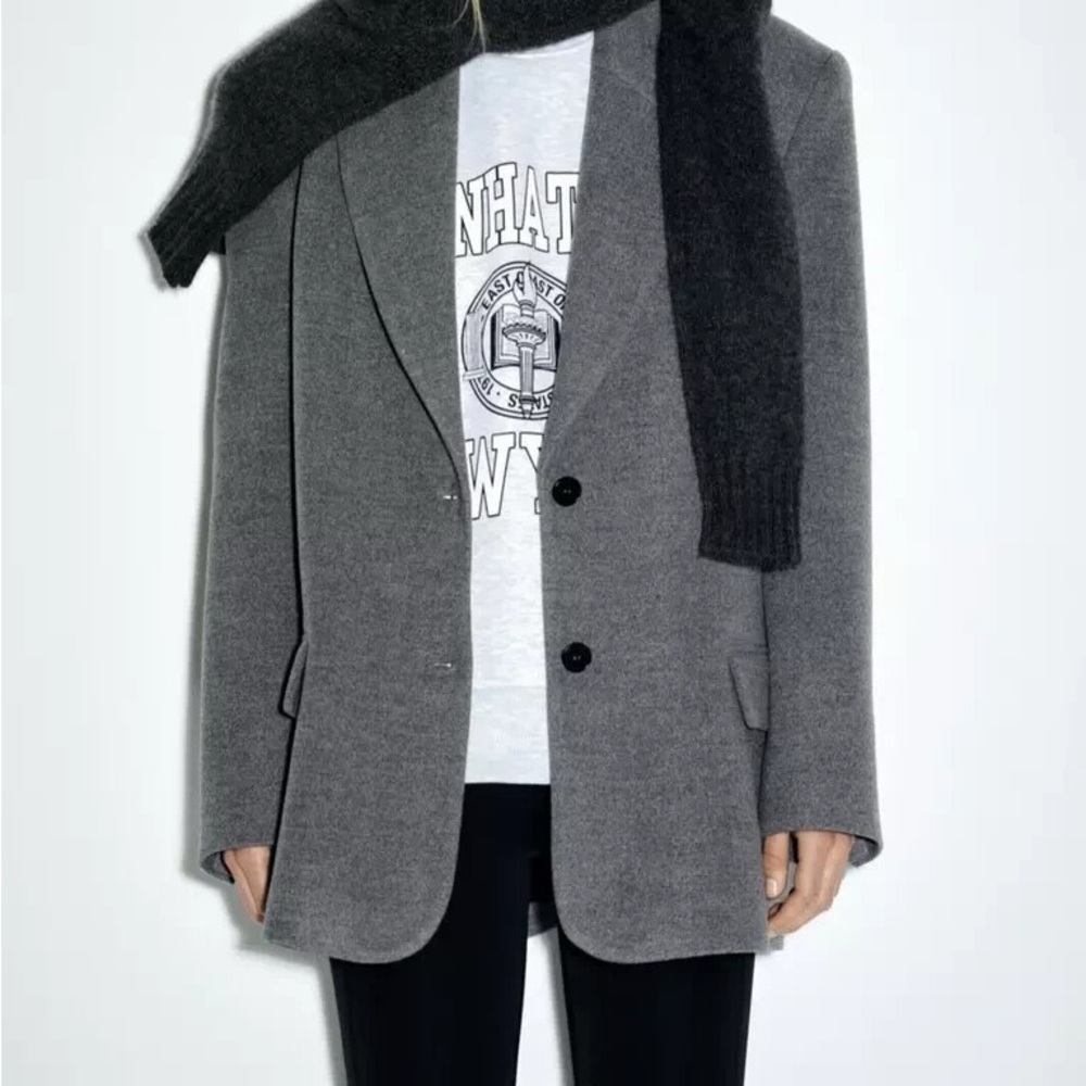 ZARA STRAIGHT BLAZER WITH PADDED SHOULDERS GREY SIZE SMALL 8913/581/802 - NWOT